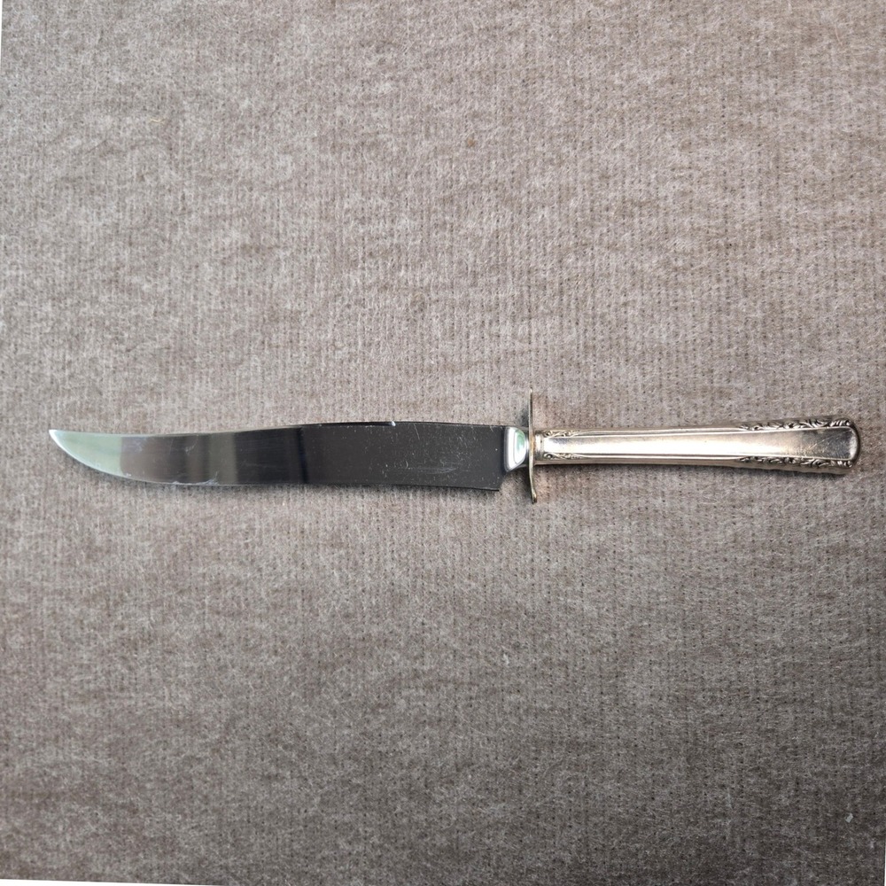Vtg Silverplate Ornate Handle Stainless Steel Carving Knife 12.5" Meat Slicer